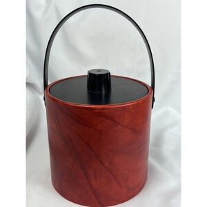 Vintage Irvinware Faux Leather Ice Bucket MCM 7.5” Tall Made In U.S.A.